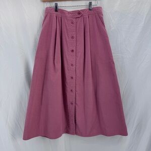 Napa Valley Vintage Corduroy A-Line Midi Skirt Button-Front Mauve Size 10 EUC